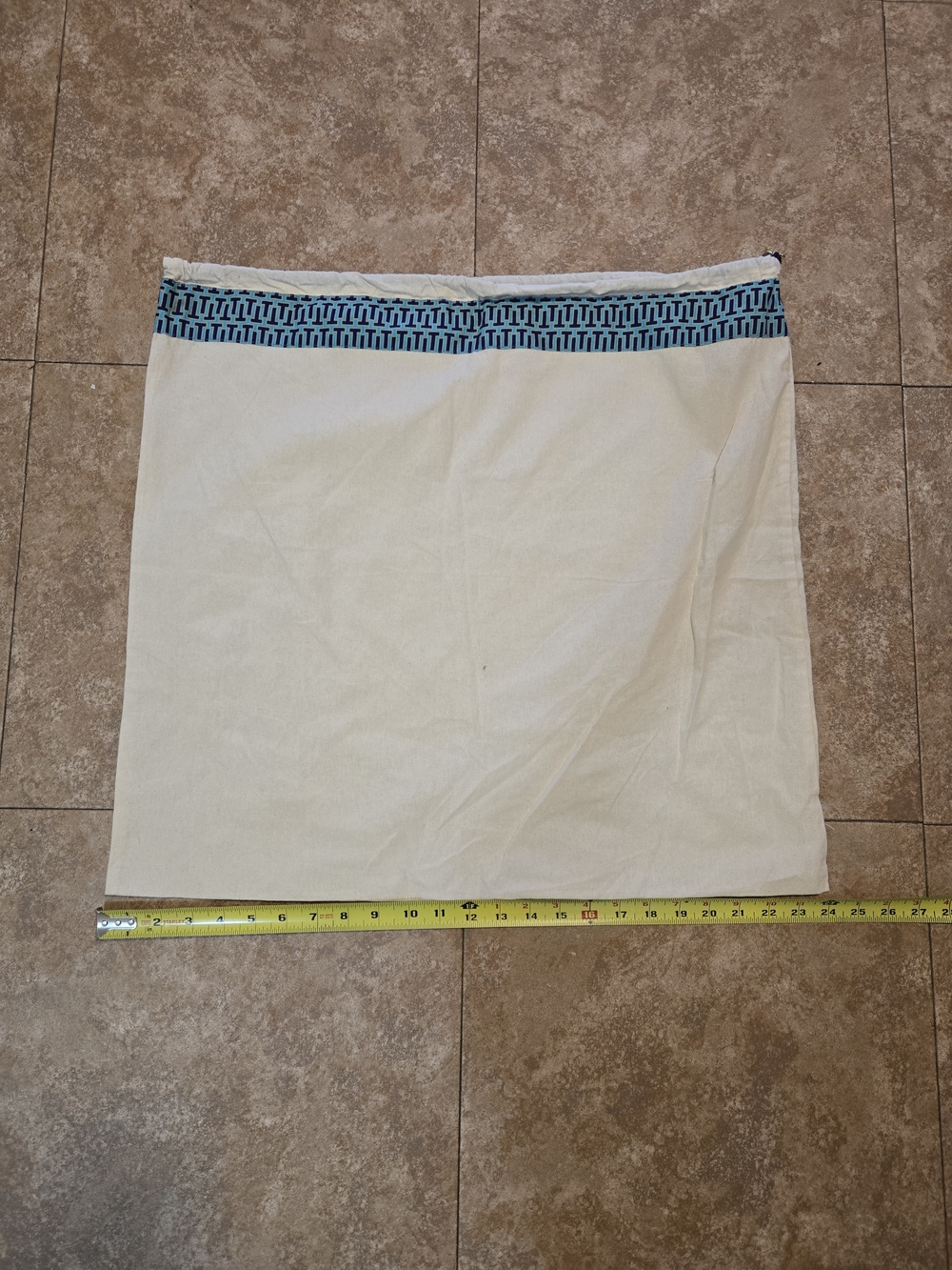 Tory Burch Cream Garment Bag with Blue Patterned Trim